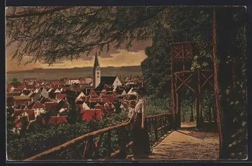 AK Saulgau, Blick auf den Ort von der Promenade aus