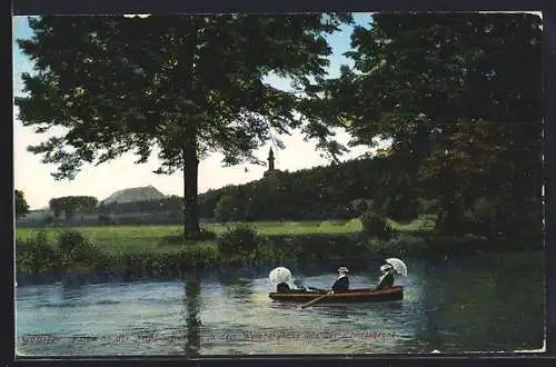 AK Görlitz, Partie an der Neisse mit Blick nach dem Weinberghaus und der Landeskrone