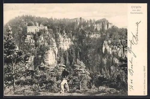 AK Oybin, Blick auf den Ort von der Oertelwand
