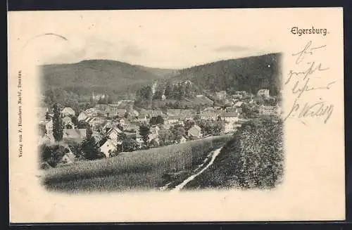 AK Elgersburg, Blick auf den Ort mit Berglandschaft