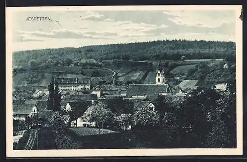 AK Jestetten, Ortsansicht mit Kirche und Bergen