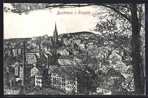 AK Buchholz i. Erzgeb., Blick auf den Ort mit Kirche