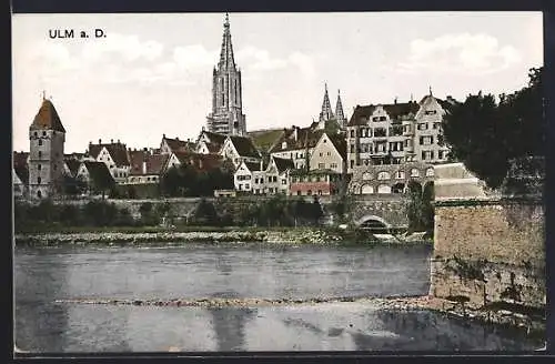 AK Ulm a. D., Ortsansicht mit Flusspartie