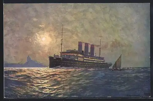 Künstler-AK Passagierschiff Cap Polonio bei Fernando Noronha, Hamburg-Südamerikanische Dampfschifffahrts-Gesellschaft