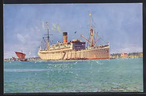 Künstler-AK Robert Schmidt: Passagierschiff Usaramo auf Reede