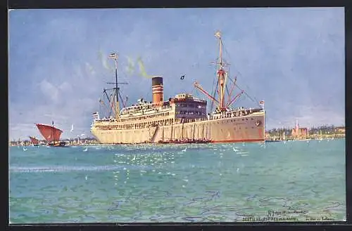 Künstler-AK Robert Schmidt: Passagierschiff Usaramo auf Reede