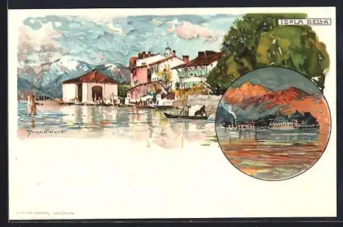 Künstler-AK Manuel Wielandt: Isola Bella, Uferpartie, Sicht zur Insel