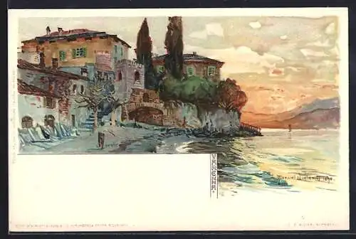 Künstler-Lithographie Manuel Wielandt: Varenna, Partie an der Küste