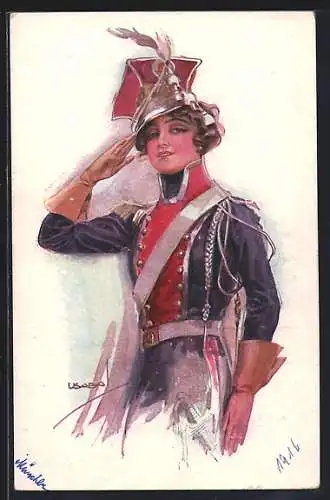 Künstler-AK Luis Usabal: Frau in Ulanenuniform