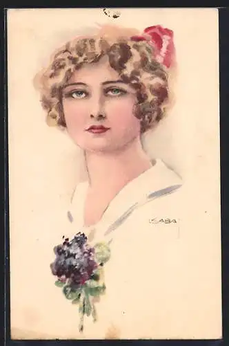 Künstler-AK Luis Usabal: Fräulein mit blondem Haar