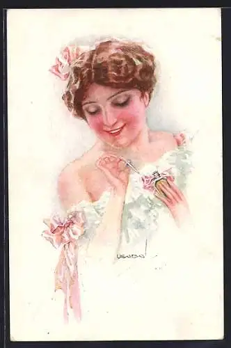 Künstler-AK Luis Usabal: Junge Frau mit Pipette