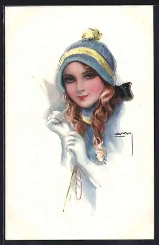Künstler-AK Luis Usabal: Mädchen mit Pudelmütze