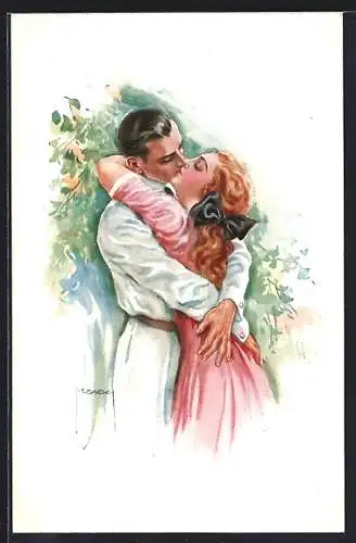 Künstler-AK Luis Usabal: Liebespaar küsst sich