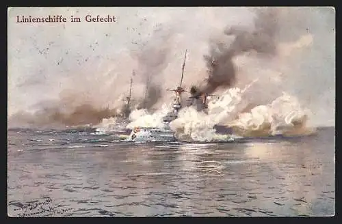 Künstler-AK Hans Bohrdt: Kriegsschiffe bei Gefechtsübungen