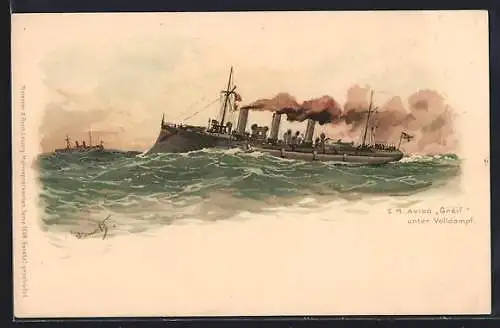 Künstler-AK Hans Bohrdt: S. M. Aviso Grille unter Volldampf