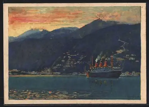 Künstler-AK Hans Bohrdt: La Guayra, Teilansicht und Dampfer