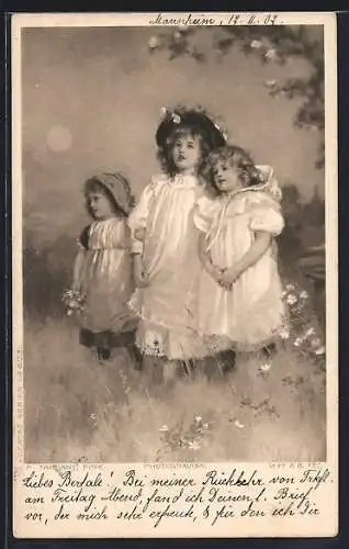 Künstler-AK Margaret W. Tarrant: Drei Mädchen auf einer Blumenwiese