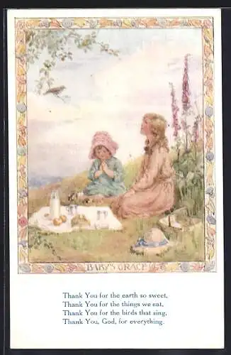 Künstler-AK Margaret W. Tarrant: Beim Beten vor dem Picknick