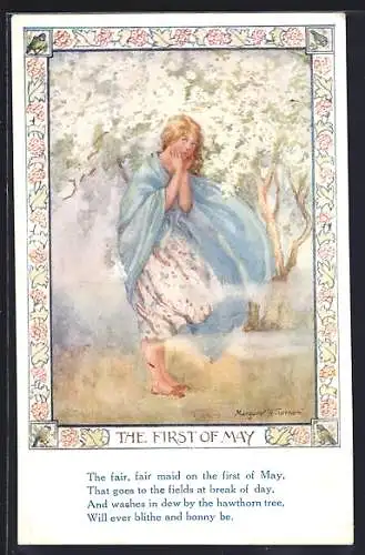 Künstler-AK Margaret W. Tarrant: Schüchterne junge Frau, 1. Mai