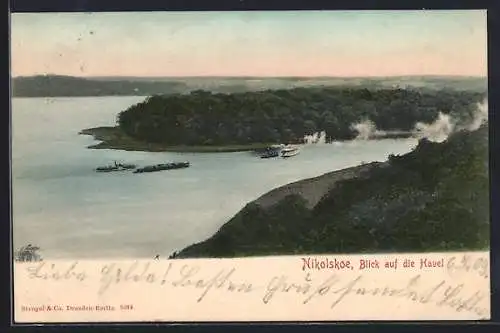 AK Berlin-Wannsee, Nikolskoe, Blick auf die Havel mit Booten