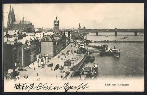 AK Köln a. Rh., Blick vom Hafenturm mit Dom