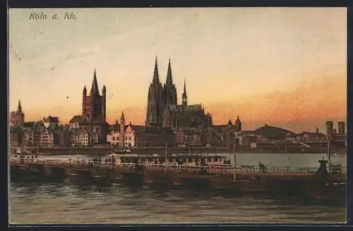 AK Köln a. Rh., Uferpartie mit Dom