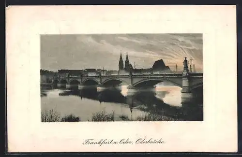 AK Frankfurt a. Oder, Oderbrücke am Abend