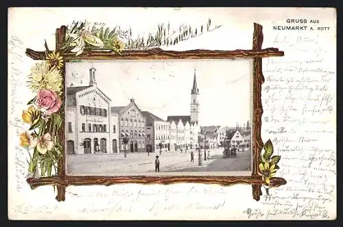 AK Neumarkt a. Rott, Blick auf den Marktplatz im Passepartout