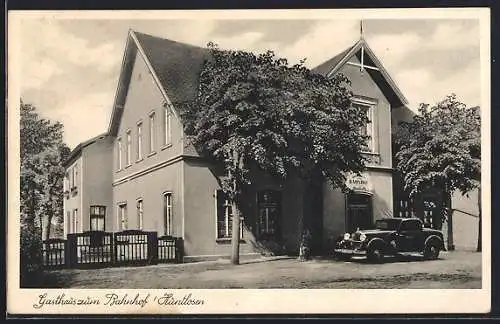 AK Huntlosen, Gasthaus zum Bahnhof mit parkendem Auto