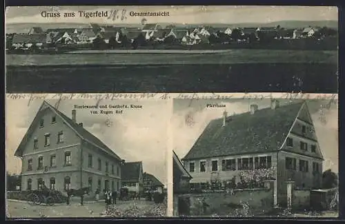 AK Tigerfeld, Bierbrauerei und Gasthof zur Krone, Pfarrhaus, Gesamtansicht