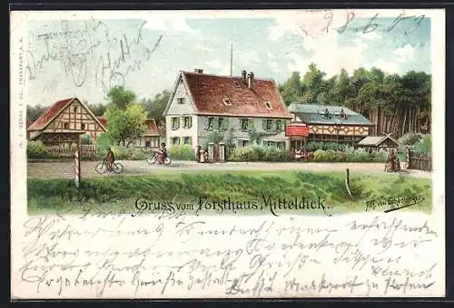Lithographie Neu-Isenburg, Forsthaus Mitteldick
