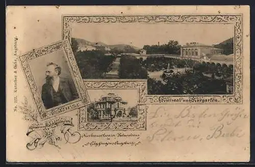 AK Göggingen b. Augsburg, Kursaal und Kurgarten, Kurhaustheater, Portrait