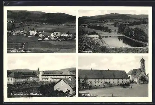 AK Markt Schwarzach / Bayer. Wald, Krankenhaus und Altersheim, Marktplatz, Freibad, Blick zum Zentrum