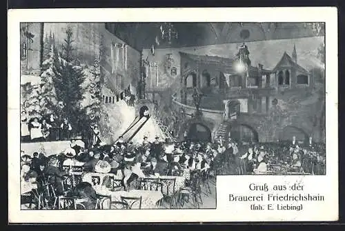 AK Berlin-Friedrichshain, Restaurant der Brauerei von E. Liebing