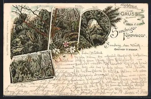 Lithographie Sundwig, Sundwiger Felsenmeer, Teufelsmauer, Paradies, Kapelle
