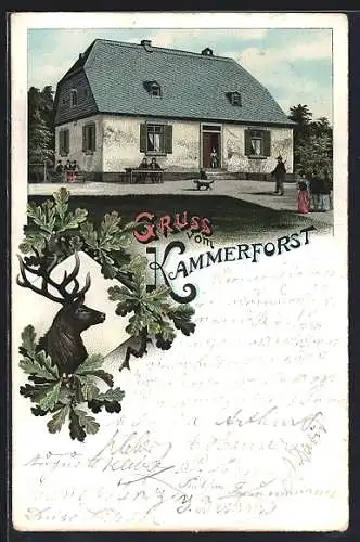 Lithographie Assmannshausen, Ansicht vom Forsthaus Kammerforst
