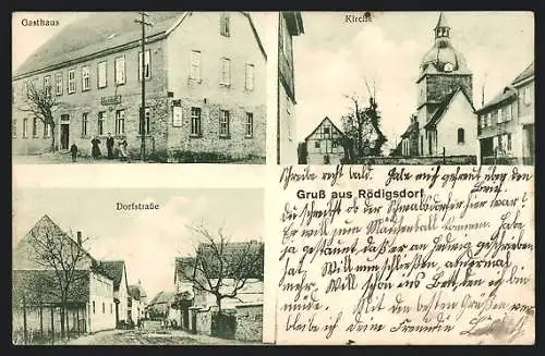 AK Rödigsdorf, Gasthaus, Kirche, Dorfstrasse