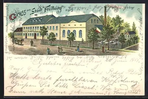Lithographie Zug, Gasthof Stadt Freiberg