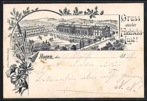 Lithographie Hagen / Westfalen, Gasthaus Friedrichslust