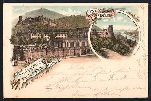 Lithographie Heidelberg, Restaurant zum Faulen Pelz, Burg