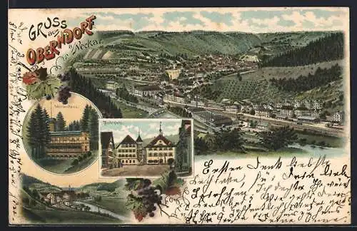 Lithographie Oberndorf a. Neckar, Schützenhaus, Partie vom Marktplatz, Panorama
