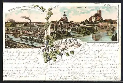 Lithographie Lauffen a. N., Württemberg. Portland-Cement- & Elektrizitäts-Werk