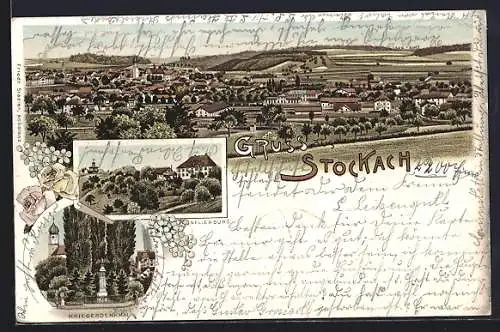 Lithographie Stockach, Nellenburg, Kriegerdenkmal, Teilansicht