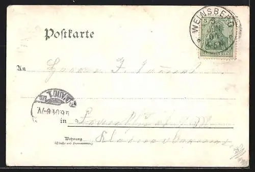 Lithographie Weinsberg, Totalansicht, Gasthof zur Traube