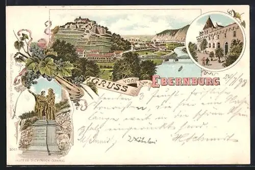 Lithographie Ebernburg, Hutten-Sickingen-Denkmal, Strassenpartie