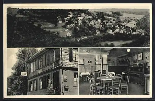 AK Kallenfels, Gasthaus Emil Roth mit Innenansicht, Gesamtansicht aus der Vogelschau