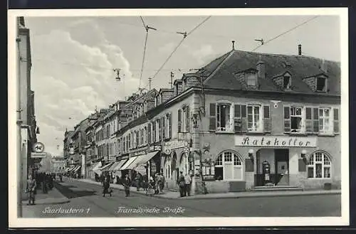 AK Saarlautern, Französische Strasse mit Ratskeller