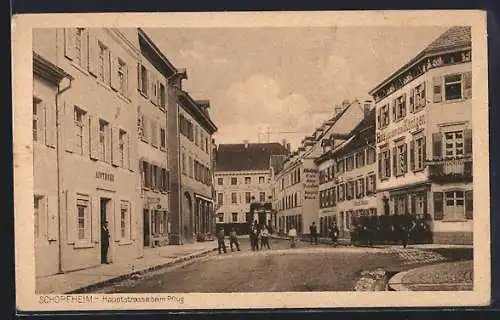 AK Schopfheim, Hauptstasse beim Pflug mit Hotel zu den Königen