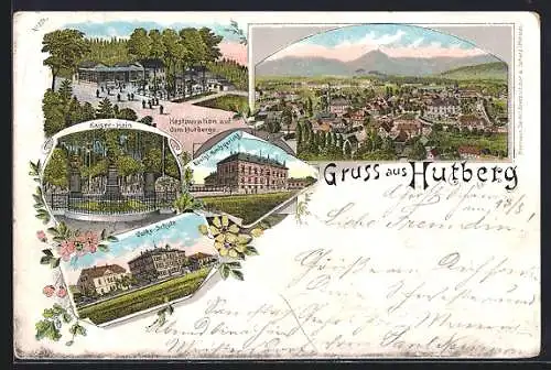 Lithographie Grossschönau / Hutberg, Restaurant auf dem Hutberg, Volksschule, Königl. Amtsgericht