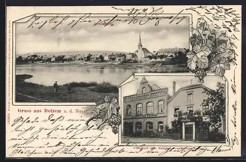AK Detzem /Mosel, Gasthof zum Bahnhof, Ortsansicht